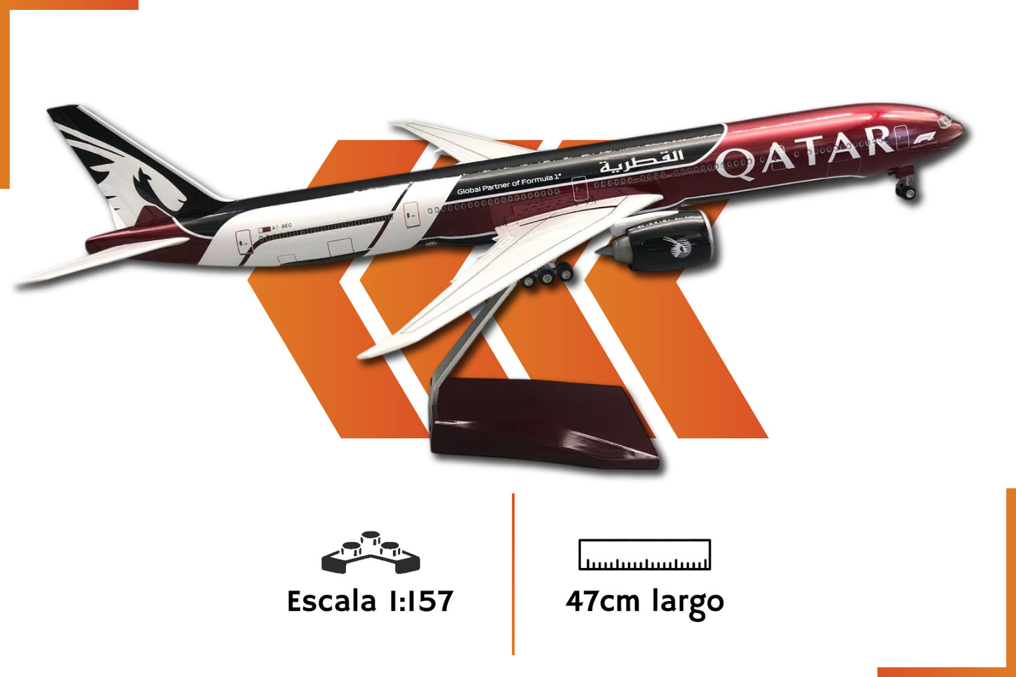 Boeing 777 Qatar F1 Livery | Escala 1:157 | 47 cm