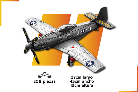 Bloques de construcción | Avión de Combate P-51 Mustang | 258 piezas