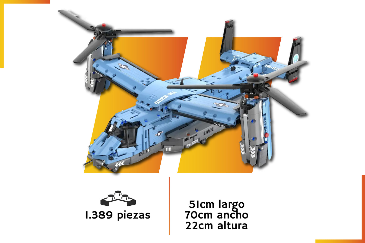 Bloques de construcción | Helicóptero de Rotor Inclinable | 1389 piezas